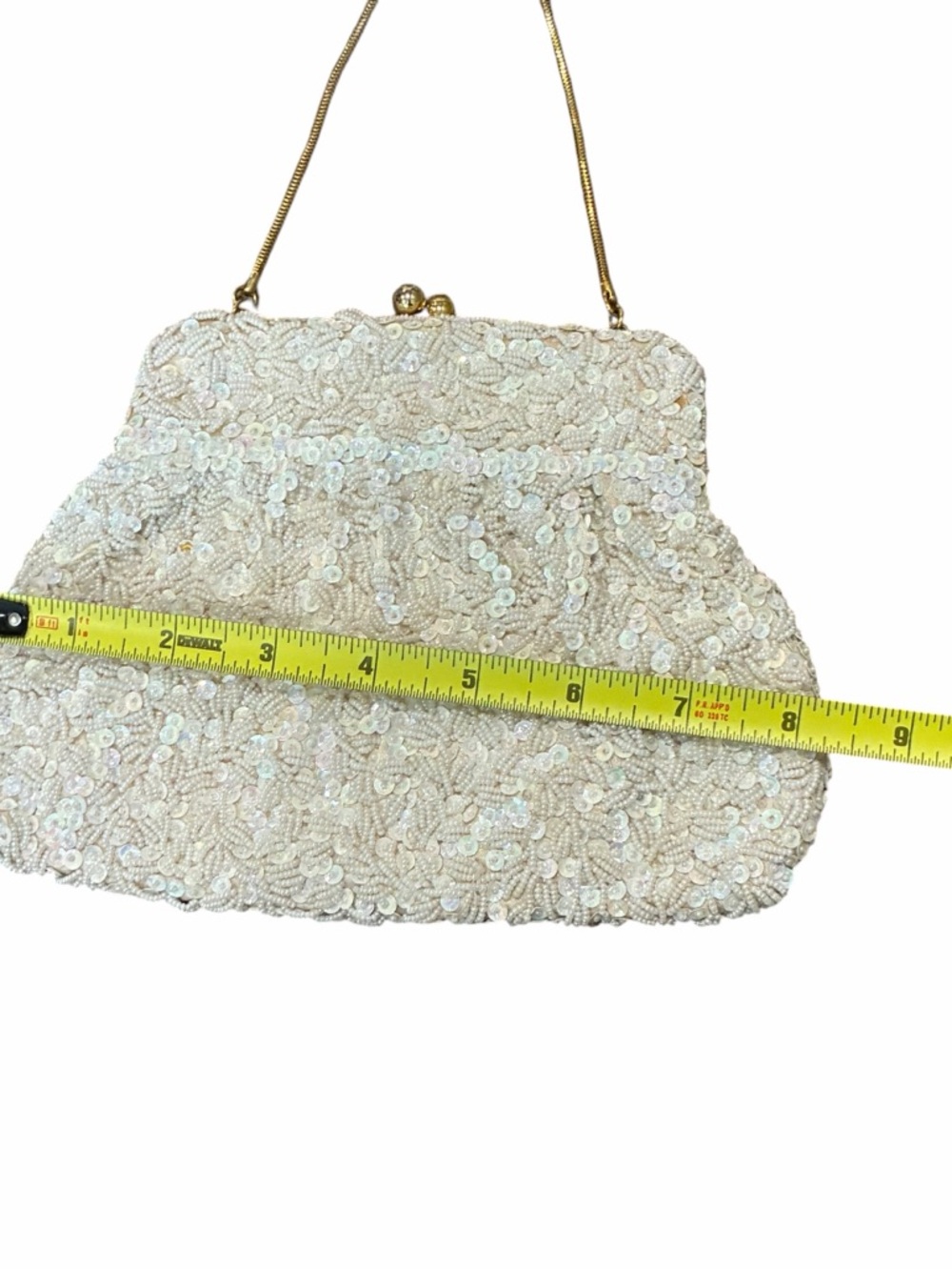 Vintage Hand Beaded Evening Bag with Gold Tone Chain and Faux Diamond Clasp - Picture 10 of 10